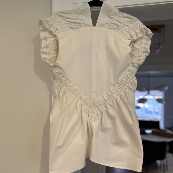 ZERO + MARIA CORNEJO White Vest w/ Gathered Sleeves & V Back Design - Size 10 - Picture 4 of 13